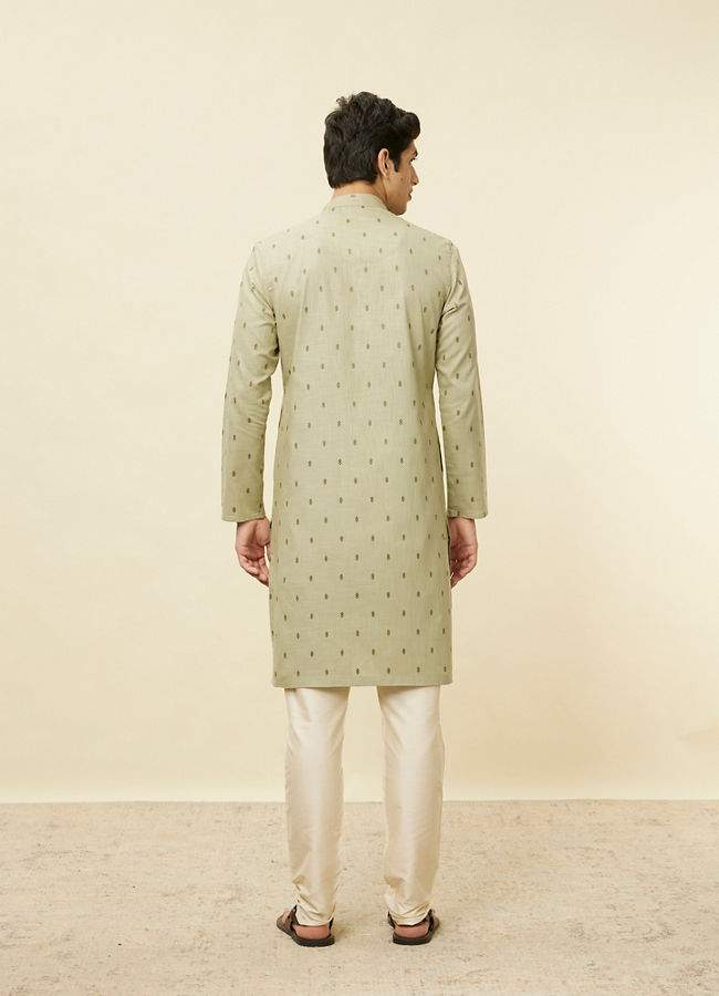 alt message - Manyavar Men Smoke Green Buta Printed Kurta image number 4